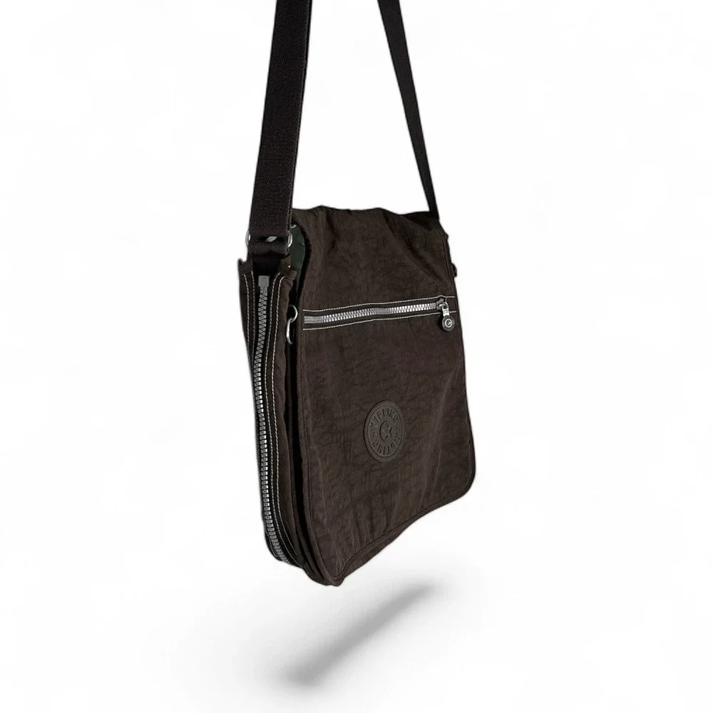 Kipling‎ Messenger Bag Nylon Charcoal Adjustable Strap Pockets Expandable